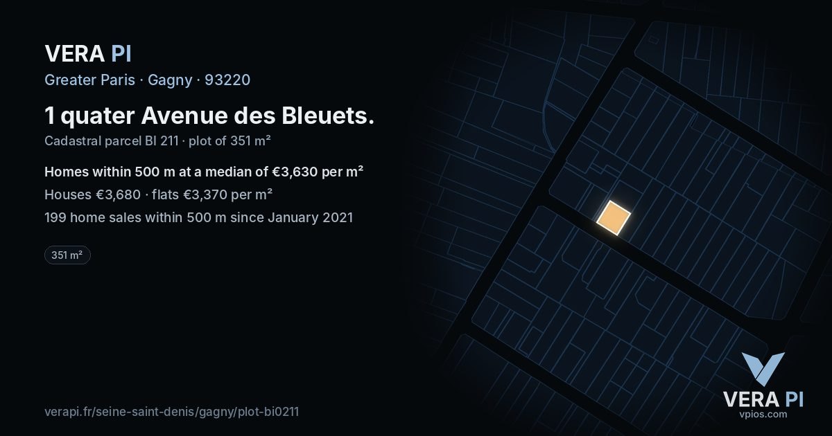 1 quater Avenue des Bleuets, Gagny at night – the plot lit, the parcels around coloured by the prices near them