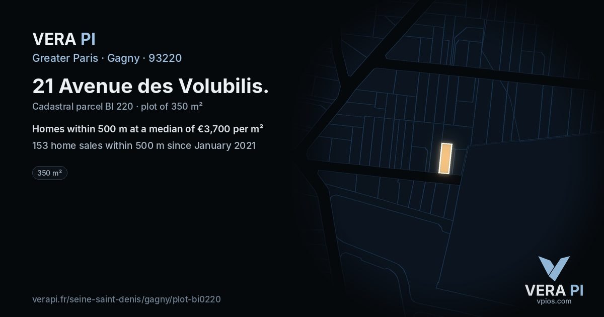 21 Avenue des Volubilis, Gagny at night – the plot lit, the parcels around coloured by the prices near them