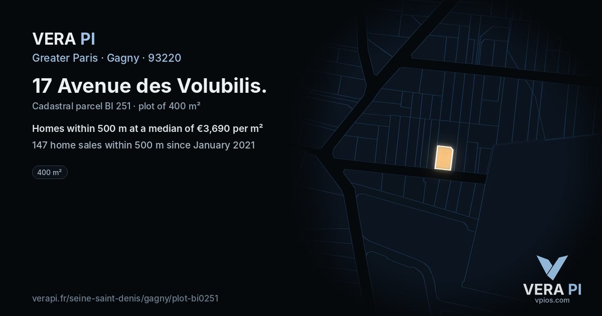 17 Avenue des Volubilis, Gagny at night – the plot lit, the parcels around coloured by the prices near them