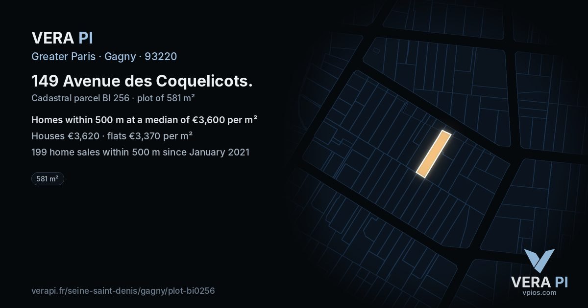 149 Avenue des Coquelicots, Gagny at night – the plot lit, the parcels around coloured by the prices near them