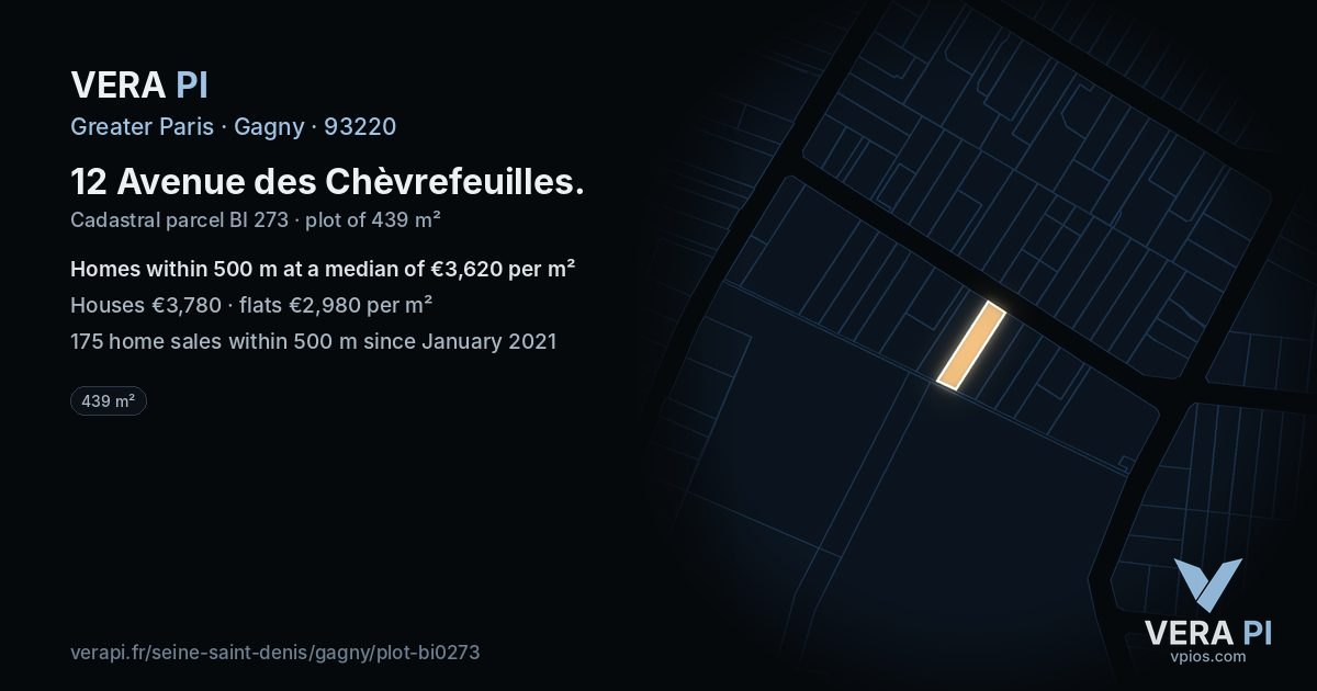12 Avenue des Chèvrefeuilles, Gagny at night – the plot lit, the parcels around coloured by the prices near them