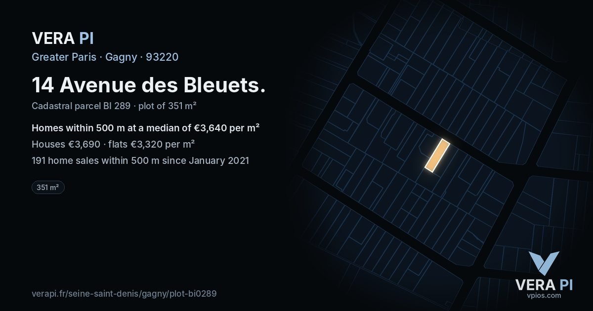 14 Avenue des Bleuets, Gagny at night – the plot lit, the parcels around coloured by the prices near them