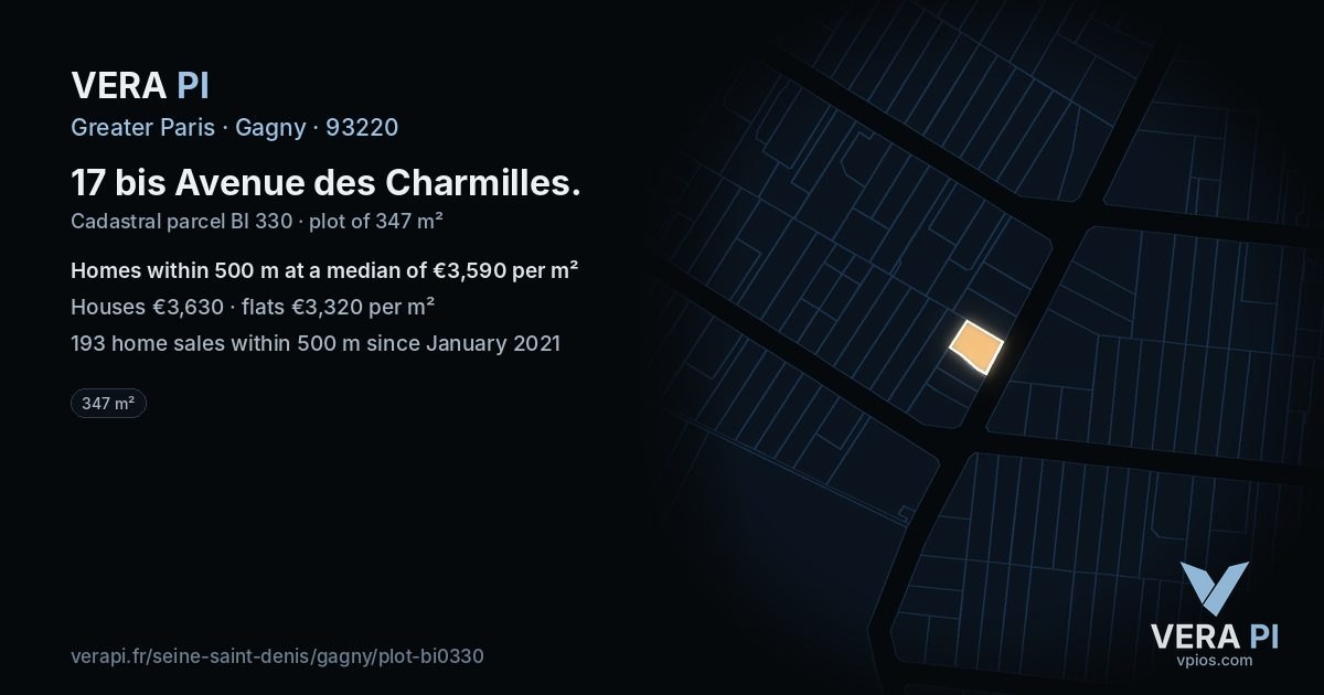 17 bis Avenue des Charmilles, Gagny at night – the plot lit, the parcels around coloured by the prices near them