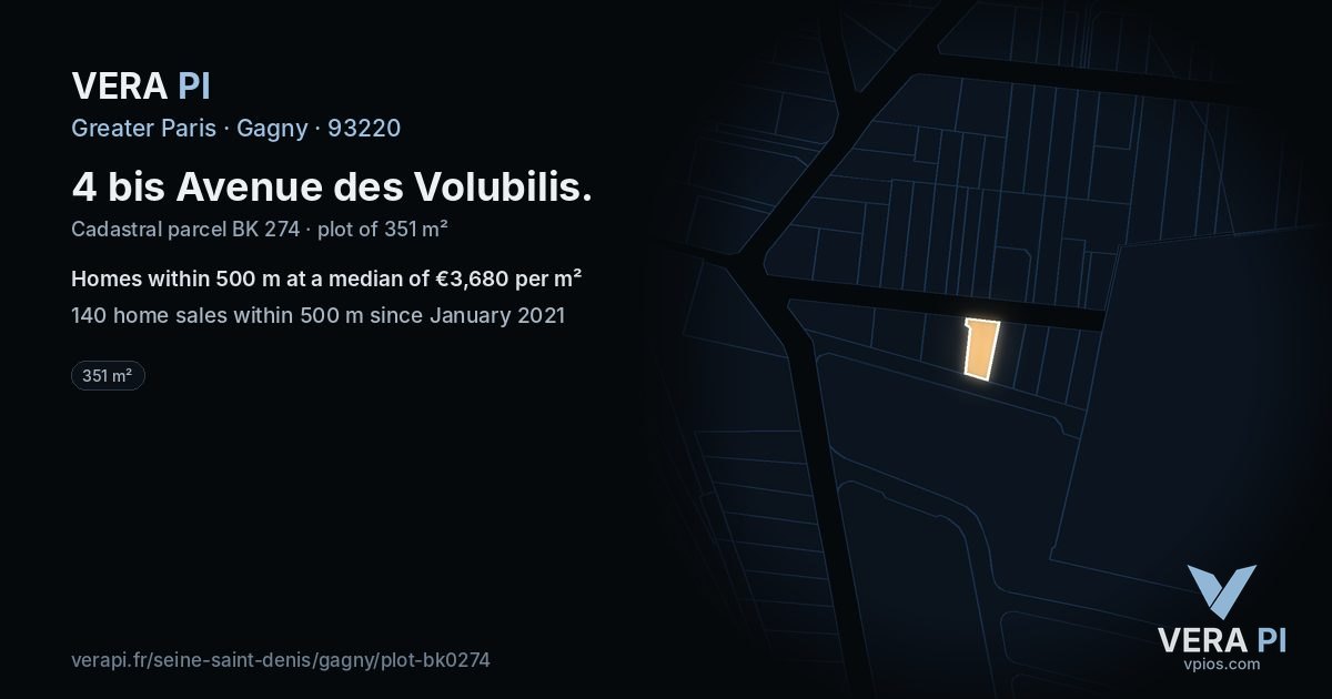 4 bis Avenue des Volubilis, Gagny at night – the plot lit, the parcels around coloured by the prices near them