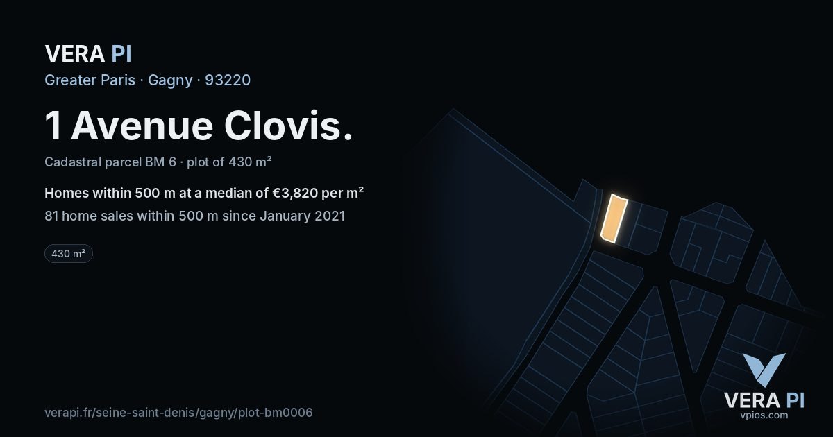 1 Avenue Clovis, Gagny at night – the plot lit, the parcels around coloured by the prices near them