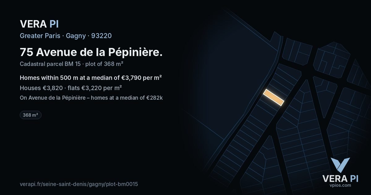 75 Avenue de la Pépinière, Gagny at night – the plot lit, the parcels around coloured by the prices near them