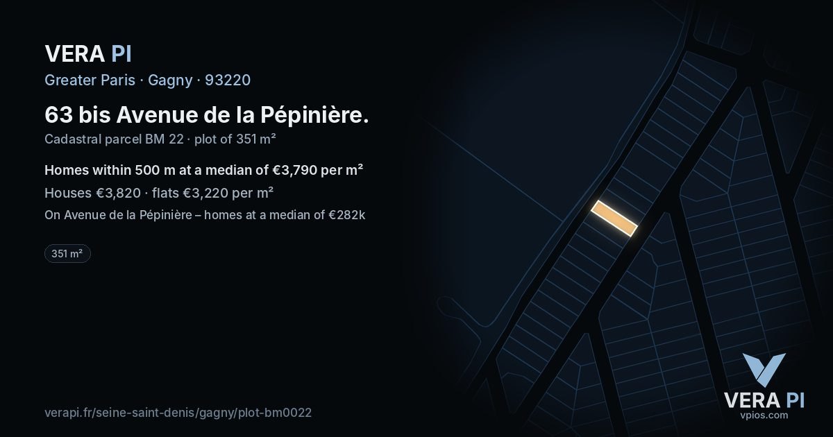 63 bis Avenue de la Pépinière, Gagny at night – the plot lit, the parcels around coloured by the prices near them
