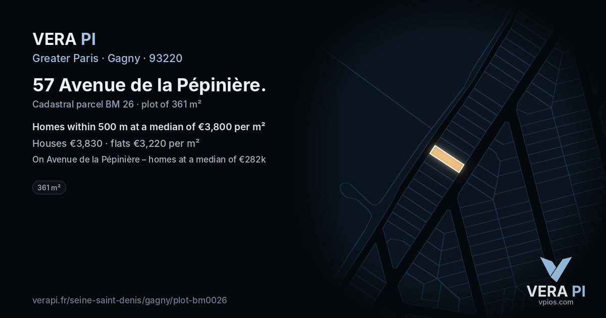 57 Avenue de la Pépinière, Gagny at night – the plot lit, the parcels around coloured by the prices near them
