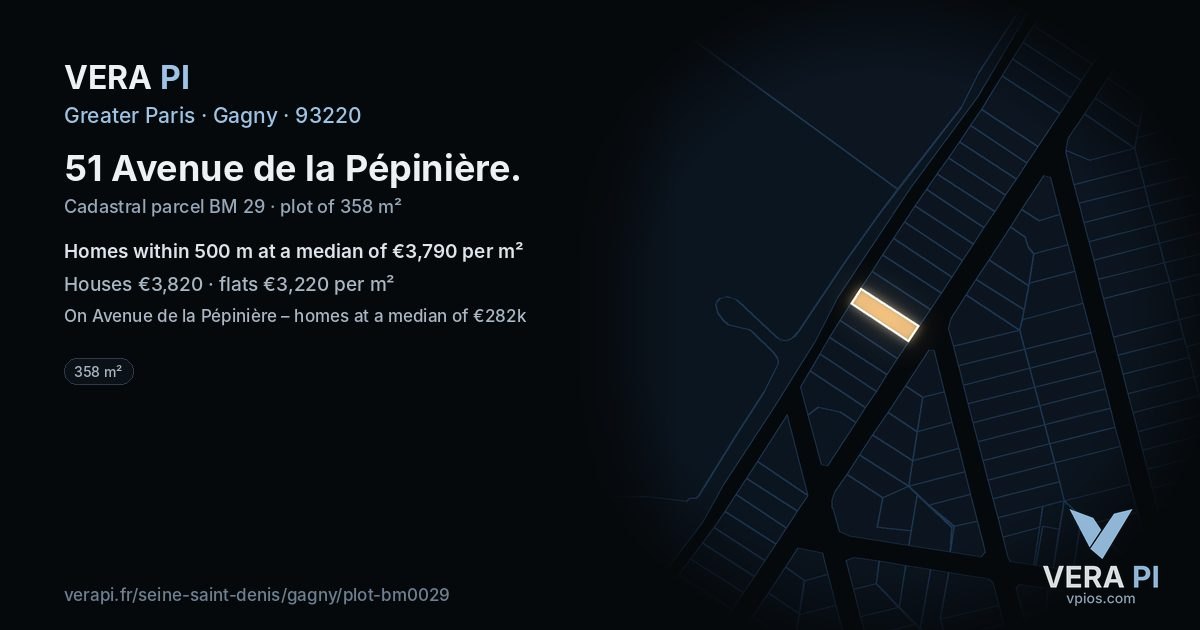 51 Avenue de la Pépinière, Gagny at night – the plot lit, the parcels around coloured by the prices near them