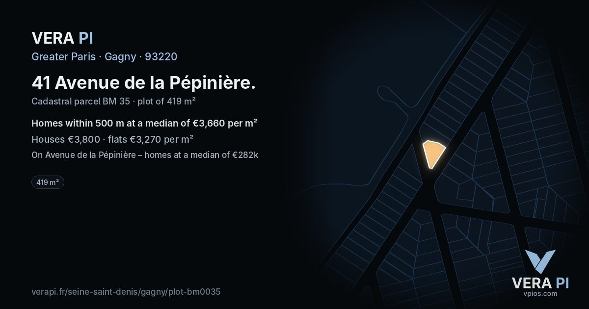 41 Avenue de la Pépinière, Gagny at night – the plot lit, the parcels around coloured by the prices near them