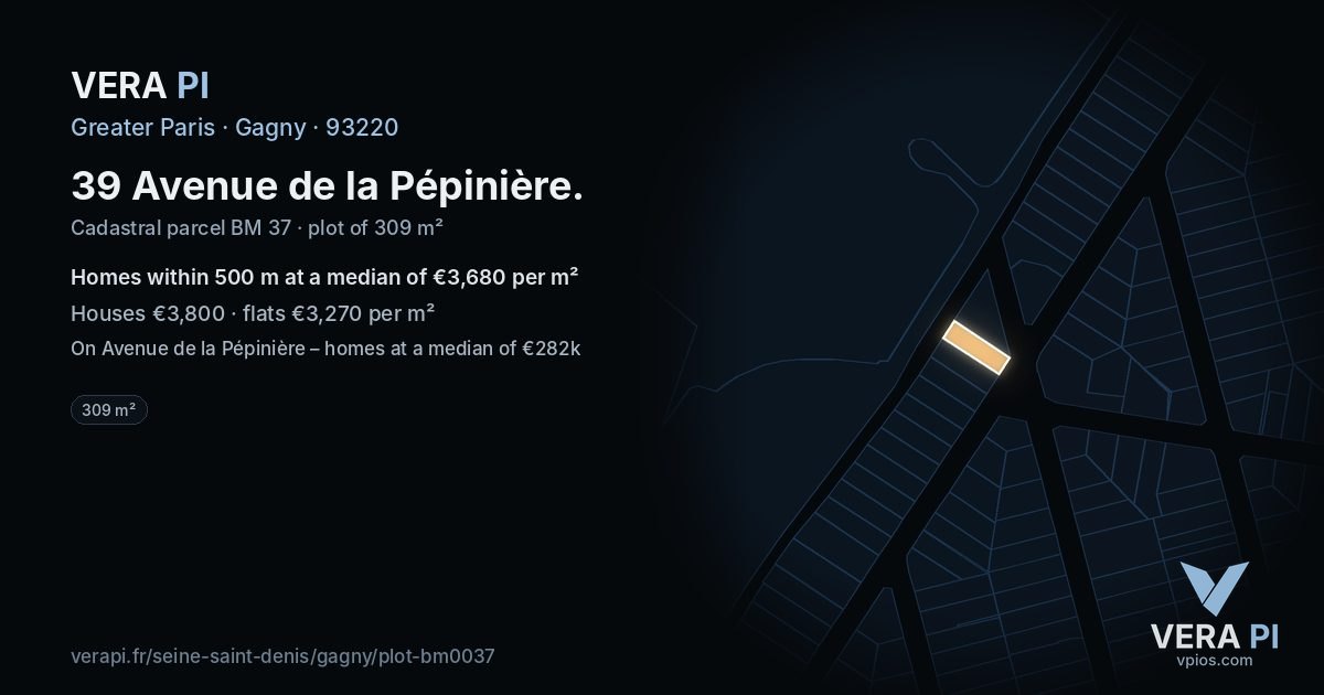 39 Avenue de la Pépinière, Gagny at night – the plot lit, the parcels around coloured by the prices near them