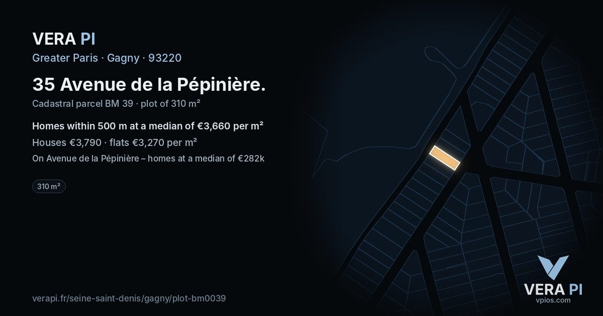 35 Avenue de la Pépinière, Gagny at night – the plot lit, the parcels around coloured by the prices near them