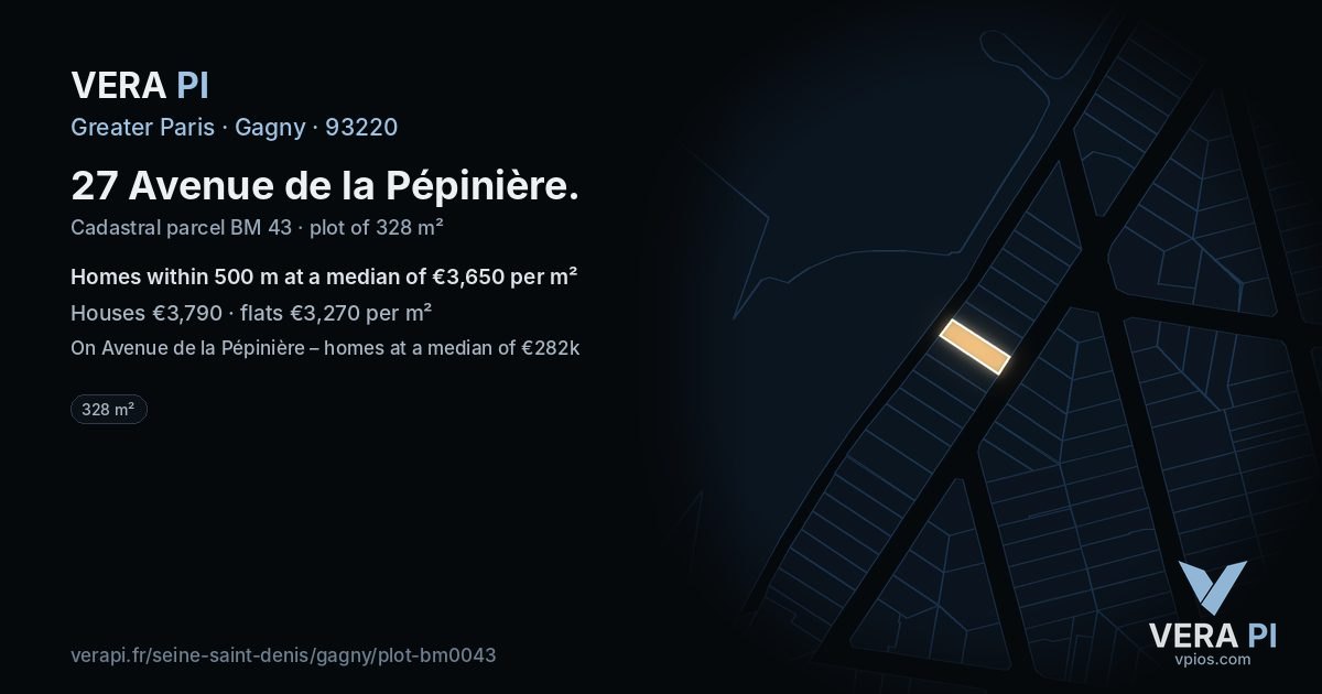 27 Avenue de la Pépinière, Gagny at night – the plot lit, the parcels around coloured by the prices near them