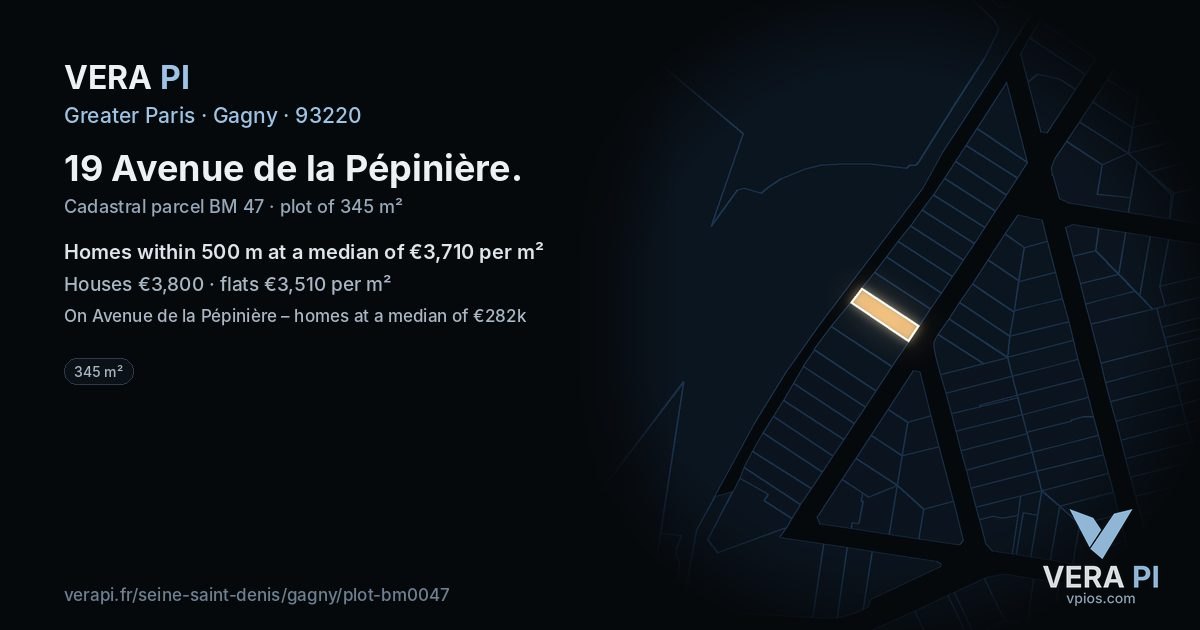 19 Avenue de la Pépinière, Gagny at night – the plot lit, the parcels around coloured by the prices near them