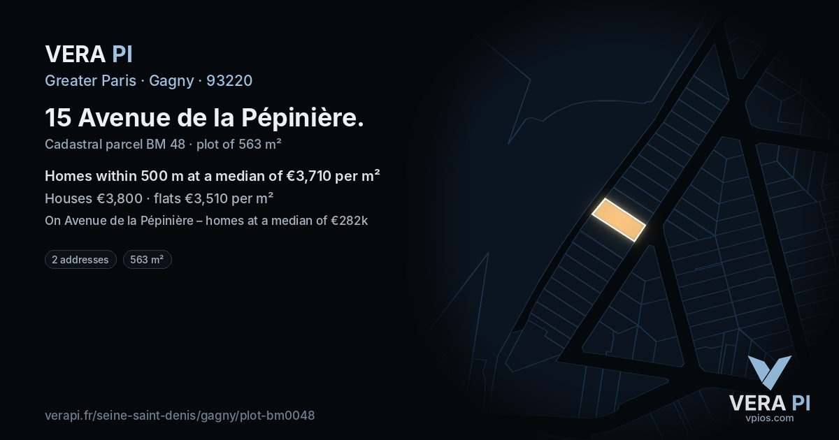15 Avenue de la Pépinière, Gagny at night – the plot lit, the parcels around coloured by the prices near them
