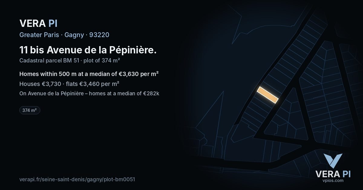 11 bis Avenue de la Pépinière, Gagny at night – the plot lit, the parcels around coloured by the prices near them