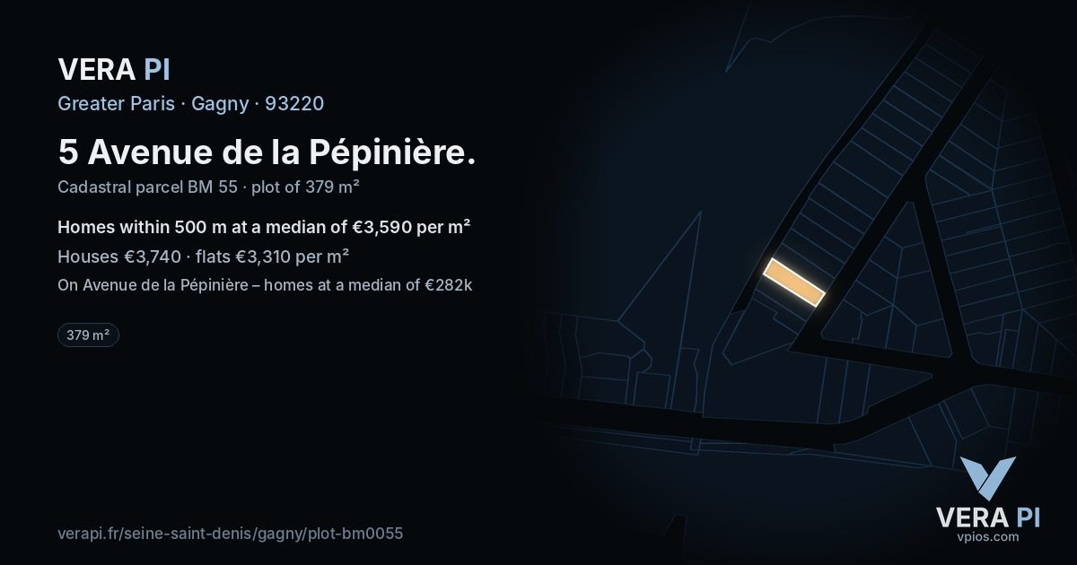 5 Avenue de la Pépinière, Gagny at night – the plot lit, the parcels around coloured by the prices near them