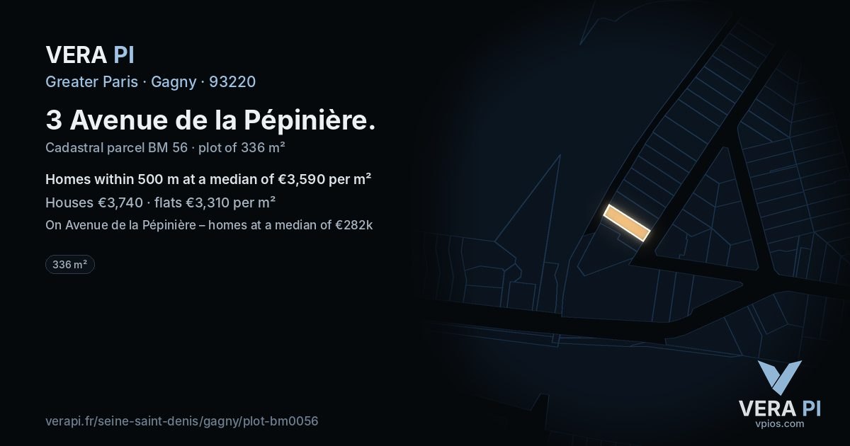 3 Avenue de la Pépinière, Gagny at night – the plot lit, the parcels around coloured by the prices near them