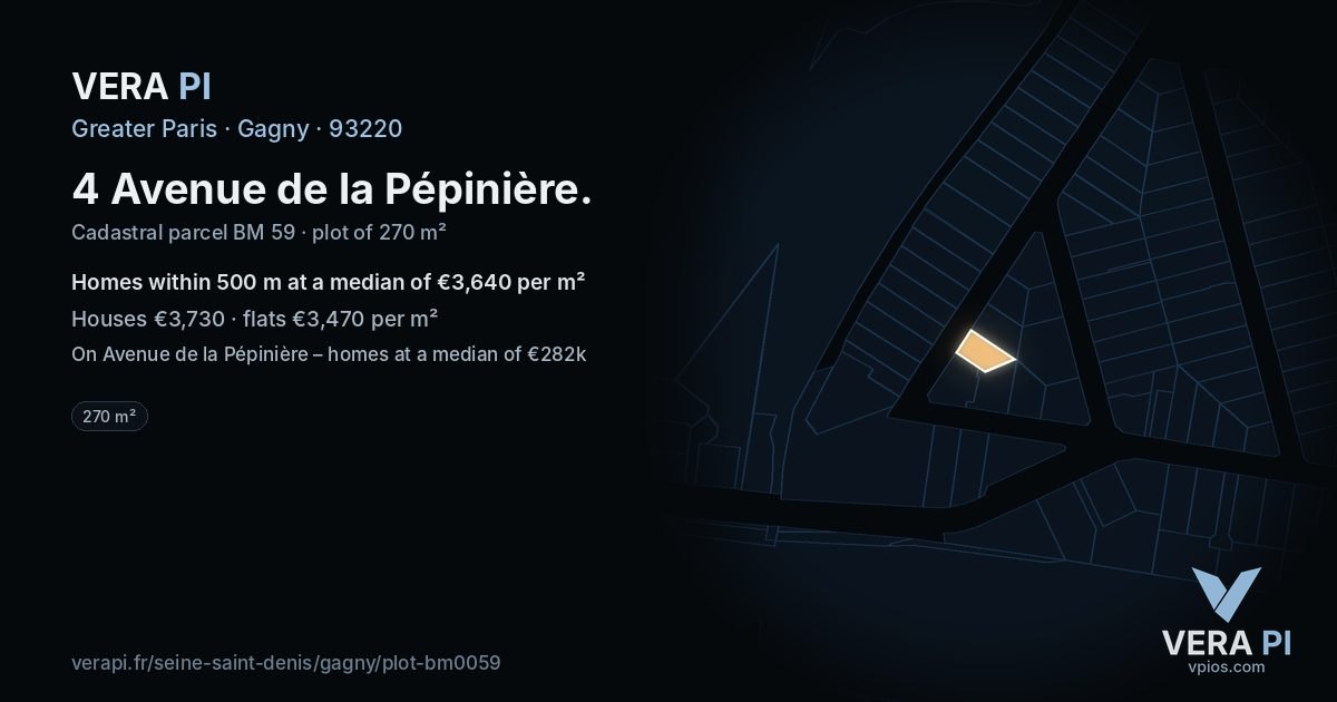4 Avenue de la Pépinière, Gagny at night – the plot lit, the parcels around coloured by the prices near them