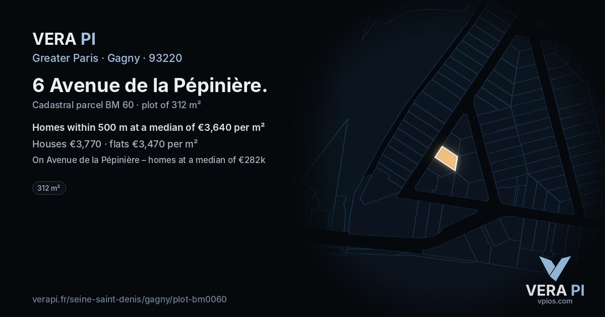 6 Avenue de la Pépinière, Gagny at night – the plot lit, the parcels around coloured by the prices near them