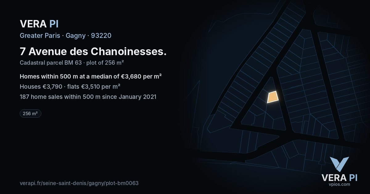 7 Avenue des Chanoinesses, Gagny at night – the plot lit, the parcels around coloured by the prices near them