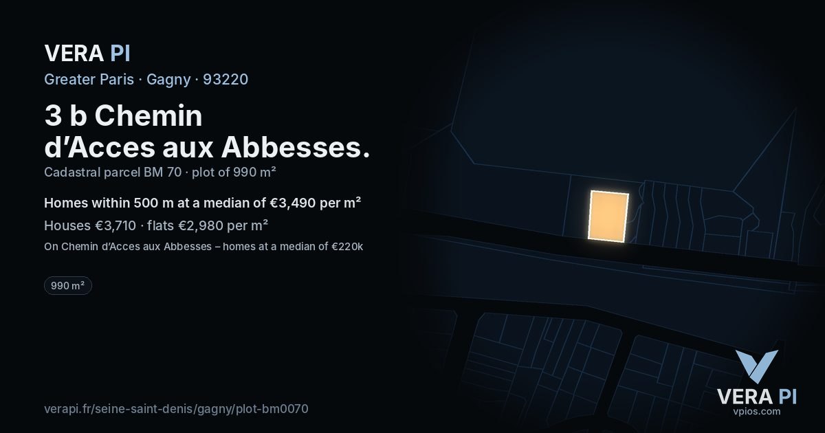 3 b Chemin d’Acces aux Abbesses, Gagny at night – the plot lit, the parcels around coloured by the prices near them