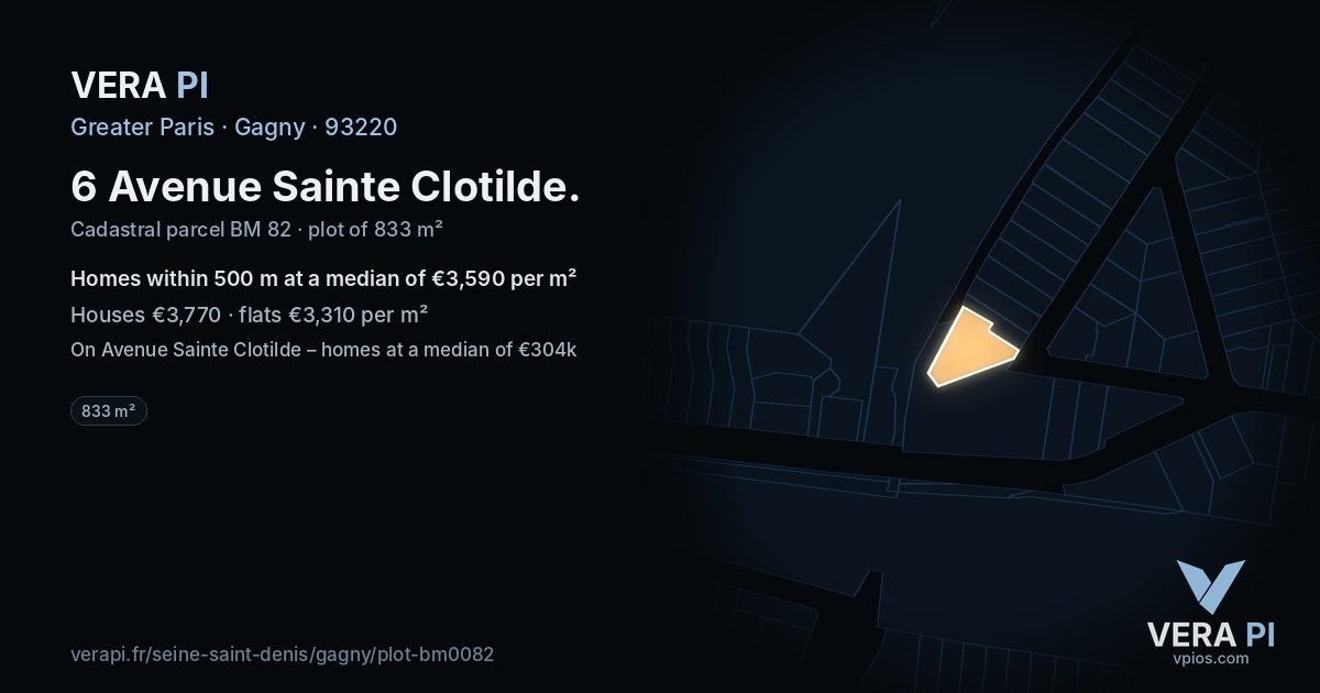 6 Avenue Sainte Clotilde, Gagny at night – the plot lit, the parcels around coloured by the prices near them