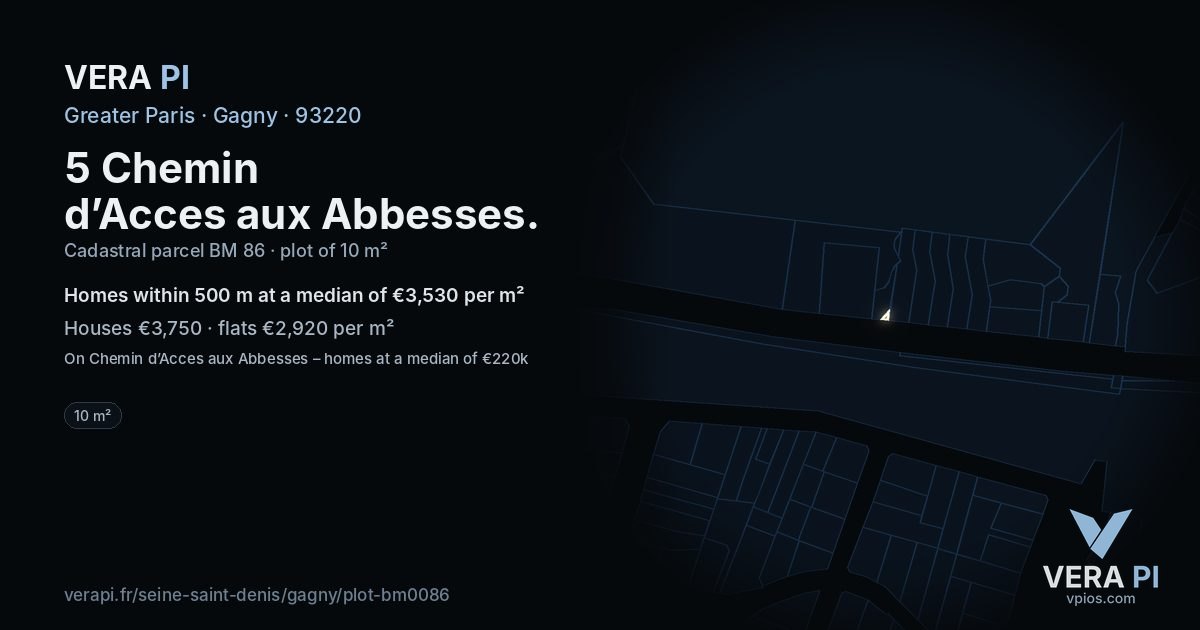 5 Chemin d’Acces aux Abbesses, Gagny at night – the plot lit, the parcels around coloured by the prices near them