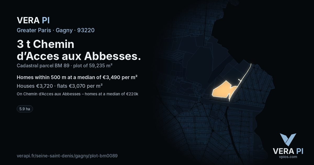 3 t Chemin d’Acces aux Abbesses, Gagny at night – the plot lit, the parcels around coloured by the prices near them