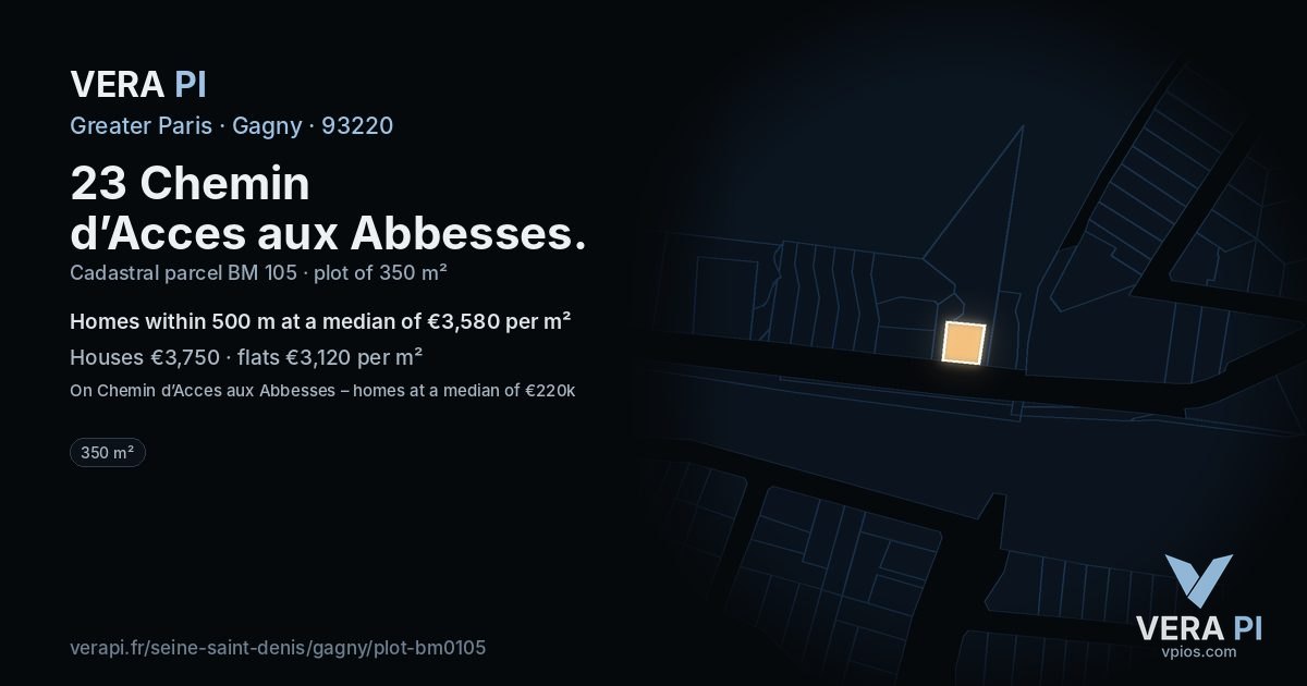 23 Chemin d’Acces aux Abbesses, Gagny at night – the plot lit, the parcels around coloured by the prices near them