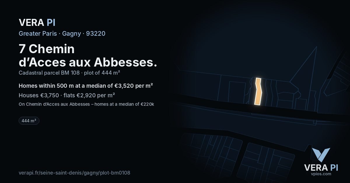 7 Chemin d’Acces aux Abbesses, Gagny at night – the plot lit, the parcels around coloured by the prices near them