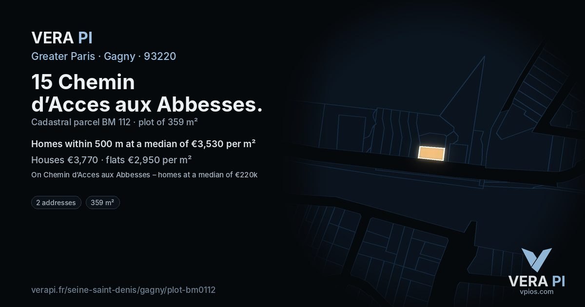 15 Chemin d’Acces aux Abbesses, Gagny at night – the plot lit, the parcels around coloured by the prices near them