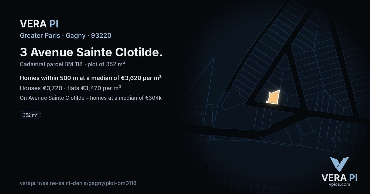 3 Avenue Sainte Clotilde, Gagny at night – the plot lit, the parcels around coloured by the prices near them