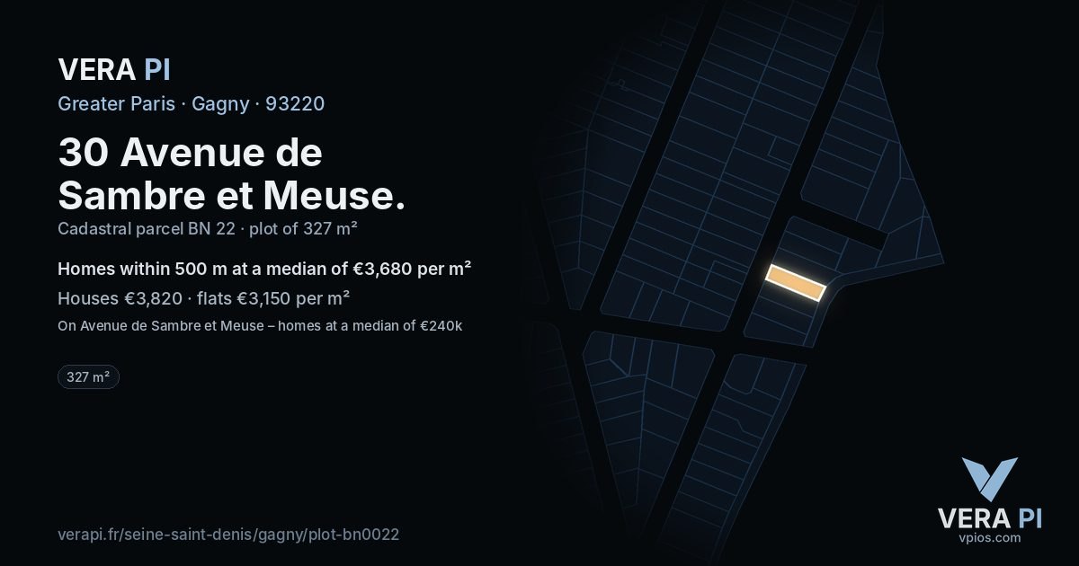 30 Avenue de Sambre et Meuse, Gagny at night – the plot lit, the parcels around coloured by the prices near them