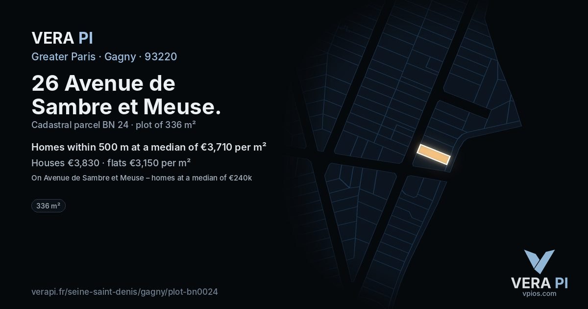 26 Avenue de Sambre et Meuse, Gagny at night – the plot lit, the parcels around coloured by the prices near them