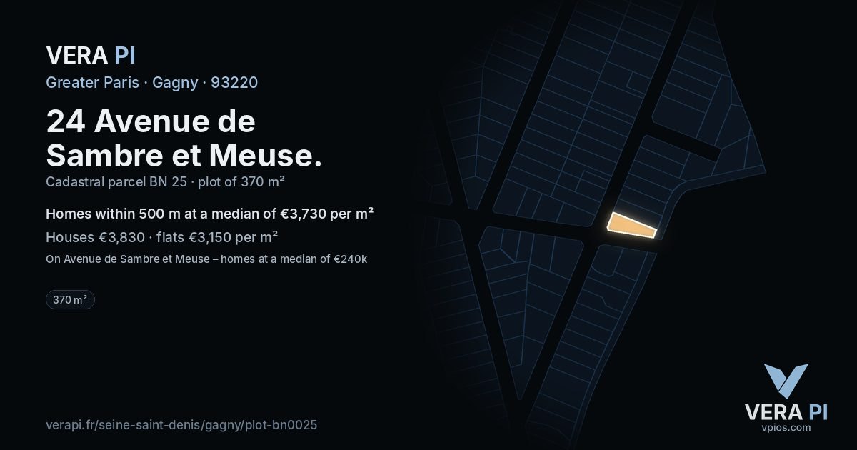 24 Avenue de Sambre et Meuse, Gagny at night – the plot lit, the parcels around coloured by the prices near them