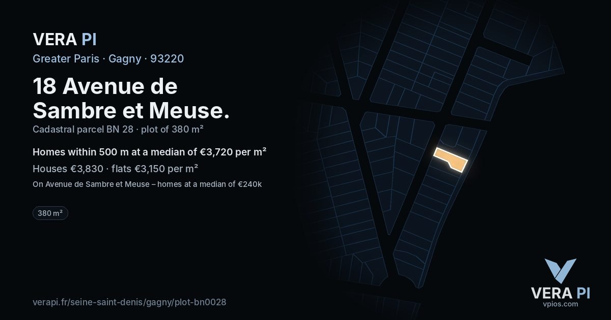 18 Avenue de Sambre et Meuse, Gagny at night – the plot lit, the parcels around coloured by the prices near them