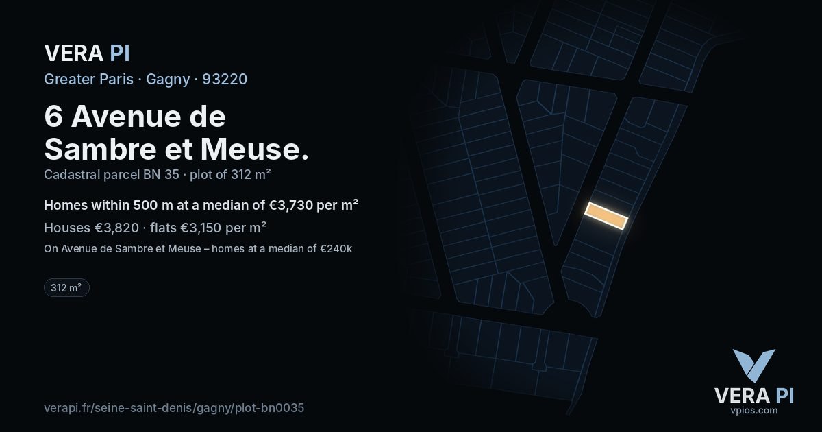 6 Avenue de Sambre et Meuse, Gagny at night – the plot lit, the parcels around coloured by the prices near them