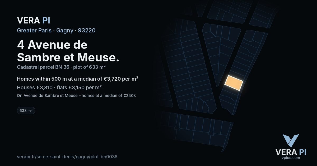 4 Avenue de Sambre et Meuse, Gagny at night – the plot lit, the parcels around coloured by the prices near them