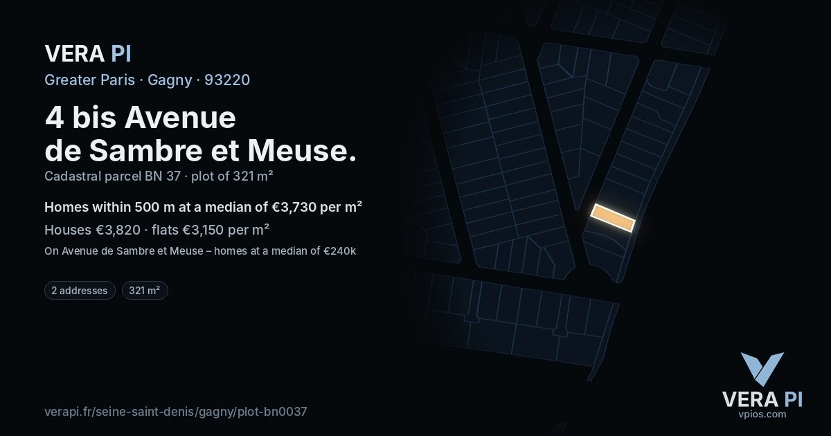 4 bis Avenue de Sambre et Meuse, Gagny at night – the plot lit, the parcels around coloured by the prices near them