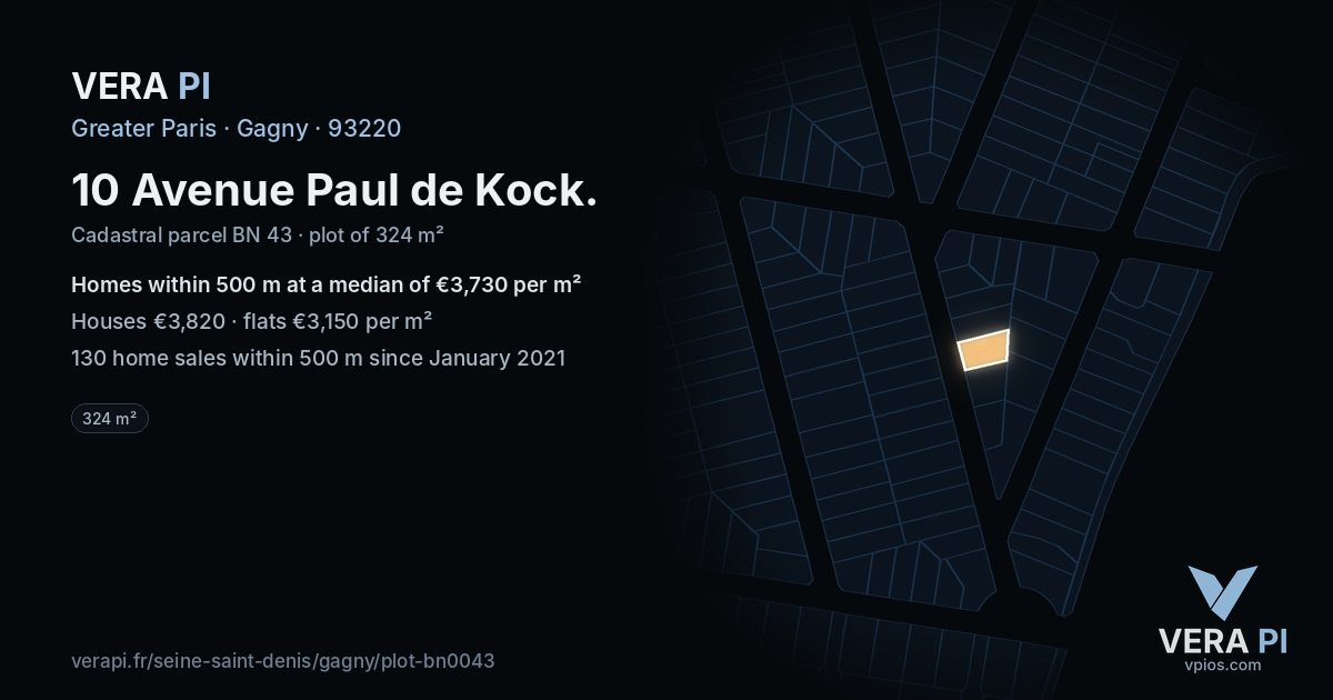 10 Avenue Paul de Kock, Gagny at night – the plot lit, the parcels around coloured by the prices near them