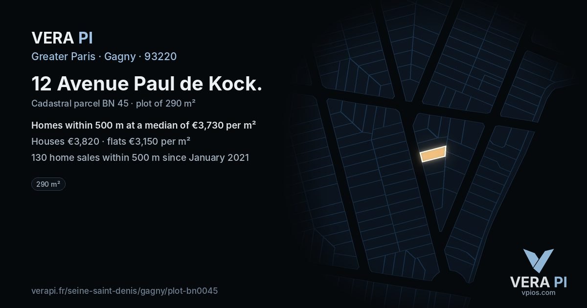 12 Avenue Paul de Kock, Gagny at night – the plot lit, the parcels around coloured by the prices near them