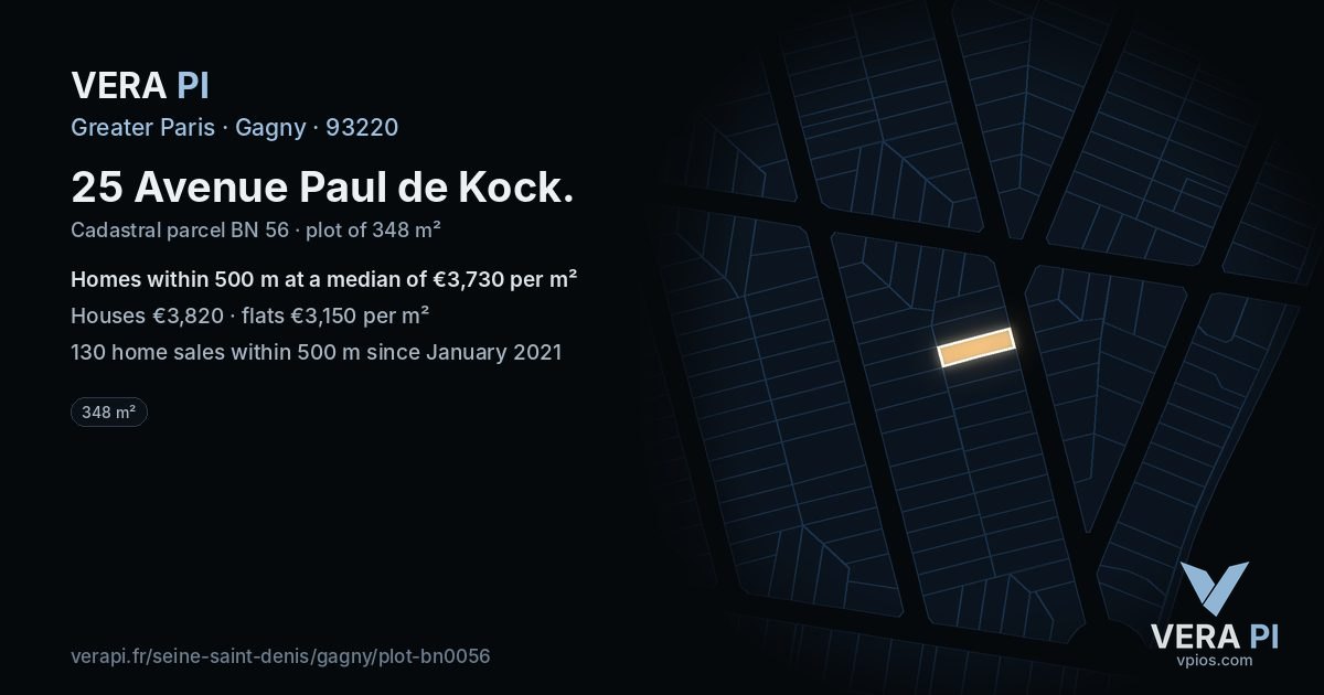 25 Avenue Paul de Kock, Gagny at night – the plot lit, the parcels around coloured by the prices near them