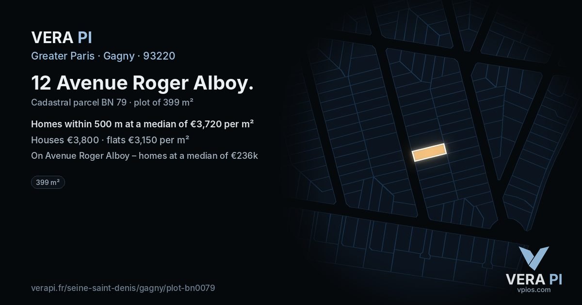 12 Avenue Roger Alboy, Gagny at night – the plot lit, the parcels around coloured by the prices near them