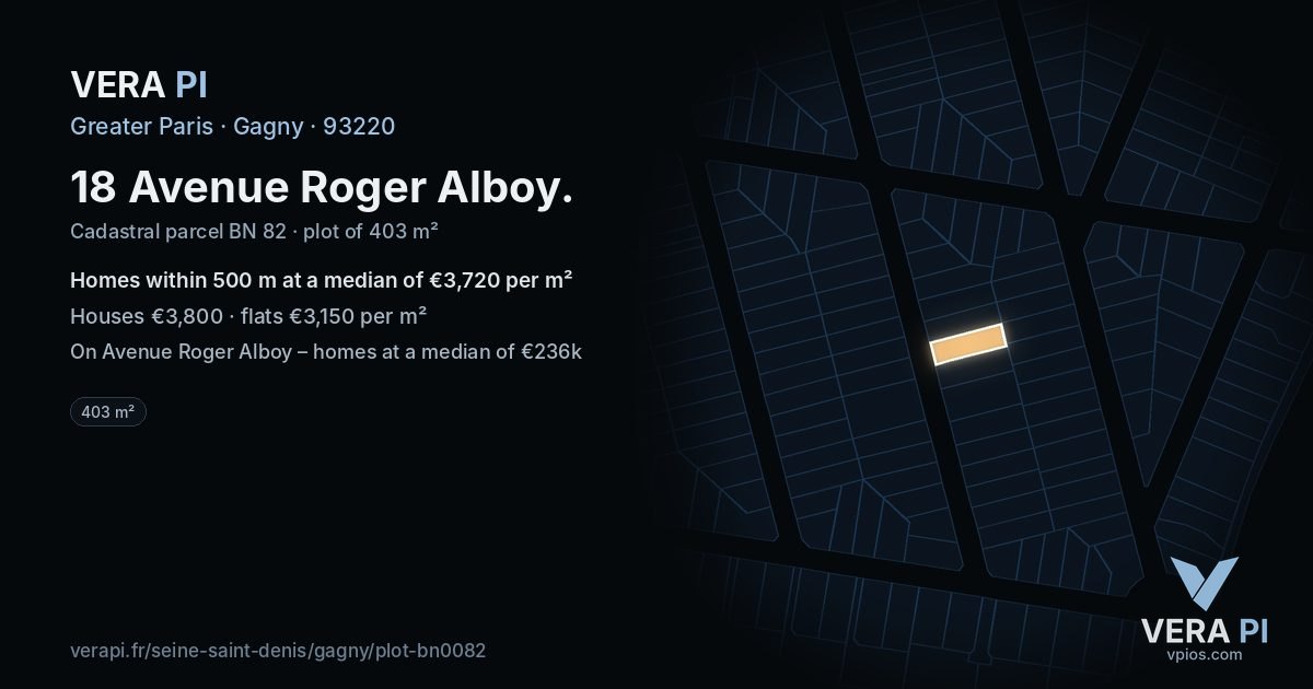 18 Avenue Roger Alboy, Gagny at night – the plot lit, the parcels around coloured by the prices near them