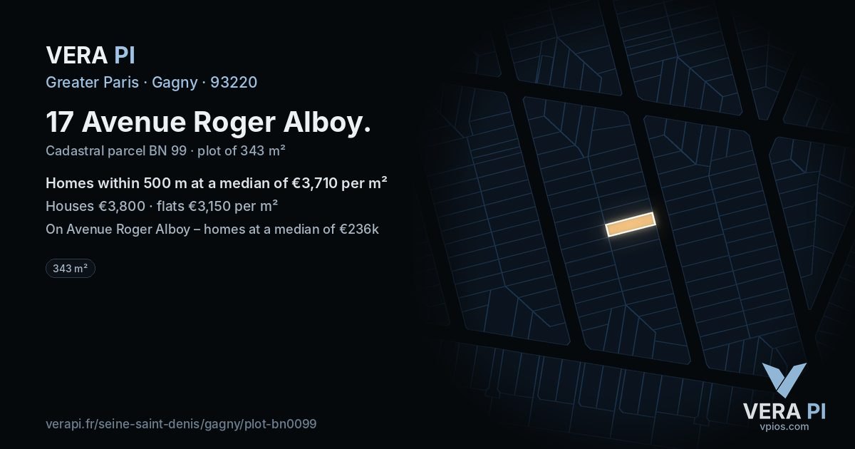 17 Avenue Roger Alboy, Gagny at night – the plot lit, the parcels around coloured by the prices near them