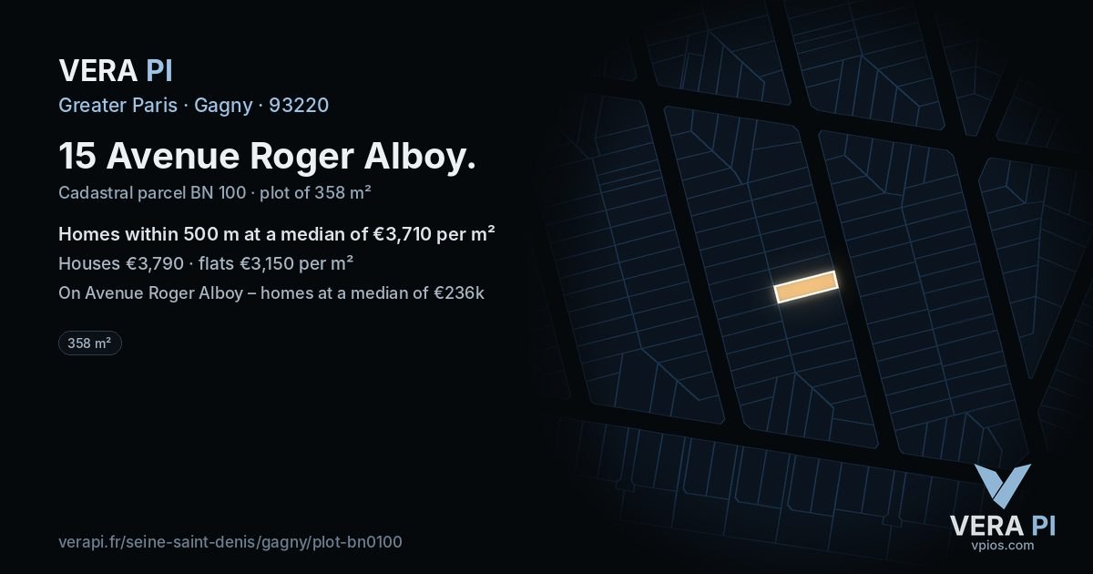 15 Avenue Roger Alboy, Gagny at night – the plot lit, the parcels around coloured by the prices near them
