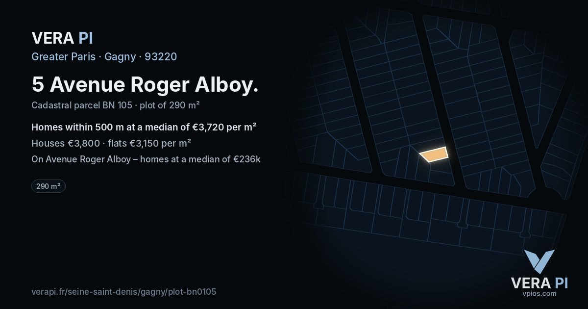 5 Avenue Roger Alboy, Gagny at night – the plot lit, the parcels around coloured by the prices near them