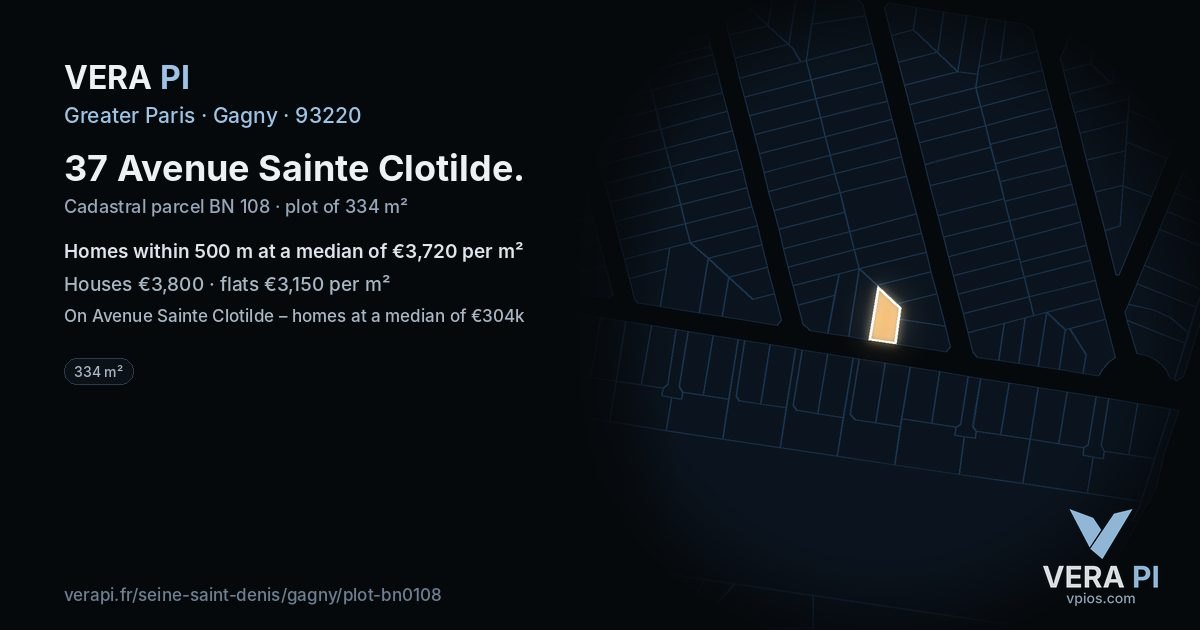 37 Avenue Sainte Clotilde, Gagny at night – the plot lit, the parcels around coloured by the prices near them