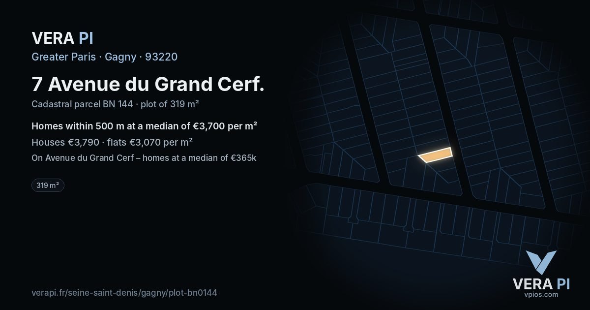 7 Avenue du Grand Cerf, Gagny at night – the plot lit, the parcels around coloured by the prices near them
